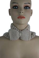 Women Fashion Scarf Head Big Bow Neck Warmer Cover Head Hair Beige Ivory Winter